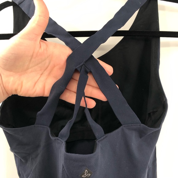 PRANA Verana Tank Strappy Cross Back Navy Blue Athletic Top Shelf Bra Built in M - Picture 7 of 8